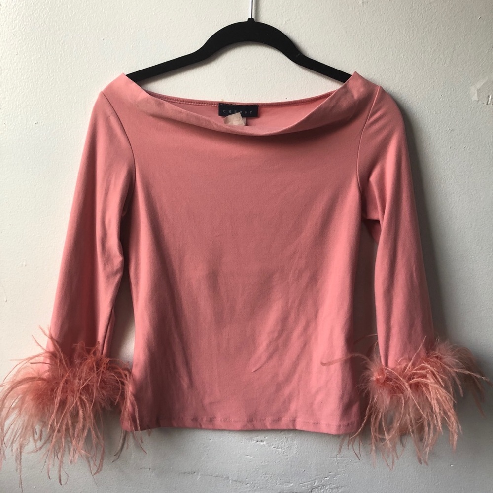 Vintage 90s Bubblegum Pink Feathered Jersey Blouse